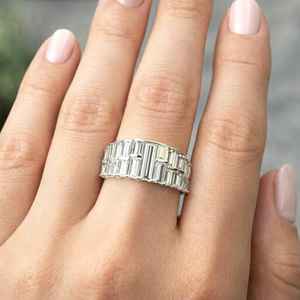 Anillo de media eternidad con diamantes de moissanita de corte baguette de primera calidad para unisex, plata fina 925 original, regalo sorpresa para novia - Product Image 5