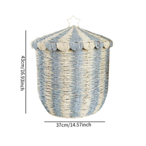 Cute Blue Paper Rope Storage <b>Basket</b> with Lid Eco-Friendly <b>Flower</b> Shape Toy & Laundry Hamper <b>for</b> Home Decoration - Product Image 2