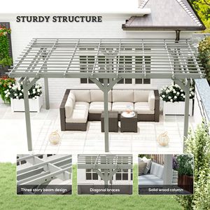 Modern 12FT X 16FT Outdoor Pergola Wood Gazebo Grape Trellis Stable Structure for Climbing <b>Plant</b> <b>Support</b> WPC <b>Frame</b> Gray - Product Image 4