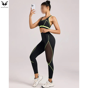 Leggings taille haute avec bandes latérales, soutien-gorge de sport vert et noir, vêtements de sport extensibles et respirants pour le fitness et la mode - Product Image 4