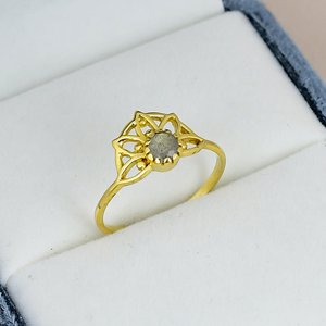 Anillo Floral de Labradorita Vintage, Chapado en Oro, Plata de Ley 925, Gema Natural, Anillo de Compromiso y Boda para Mujer - Product Image 3