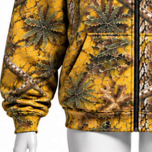 Mustard Nature Print <b>Zip</b> Up <b>Hoodie</b> Mens Outdoor Casual Hooded Sweatshirt with Drawstring Front <b>Pockets</b> Warm Streetwear Jacket - Product Image 5