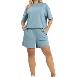 Conjunto de Camiseta y Pantalones Cortos Oversize para Mujer, Ropa Casual de Verano de Dos Piezas, Traje Deportivo de Algodón, Venta al Por Mayor OEM - Product Image 4