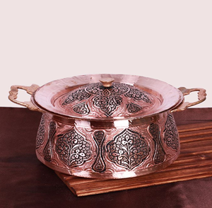 Magnificent 3 piece copper-brass handi set boasts intricate traditional engravings. Available at wholesale price. - Product Image 3