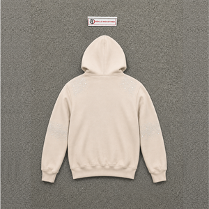 Sweat à capuche zippé premium pour homme, beige, orné de strass, coupe classique, imprimé pailleté, style décontracté urbain, collection automne, avec cristaux décoratifs de signature - Product Image 6
