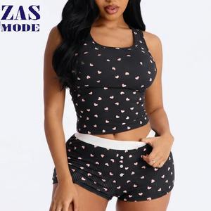 Conjunto de Pijama Corto y Sexy para Mujer, Estilo Europeo y Americano, Transpirable, Casual, con Estampado Floral, Top Camisola y Pantalones Cortos para el Hogar - Product Image 1