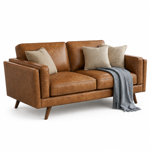 Modern <b>Brown</b> Genuine Leather <b>Sofa</b> with Solid Wood Legs Contemporary Mid Century Design for Stylish Living Rooms Leather Couch - Product Image 2