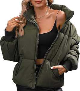 Blouson court matelassé pour femme, doudoune courte zippée en duvet, manteau d'extérieur tendance, veste d'hiver en coton pour femme - Product Image 5
