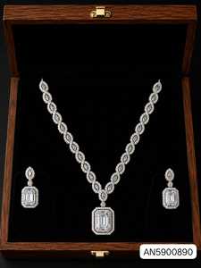 A.D Silver <b>Set</b> Women's Necklace Earring <b>Set</b> <b>Crystal</b> Rhinestone Geometric Design High Quality Latest Designed Party Silver Plated - Product Image 1