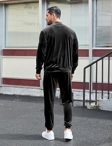 Conjunto de 2 piezas de chándal de terciopelo para hombre: Sudadera de manga larga con cremallera completa y pantalones jogger, conjunto de chaqueta y pantalones de terciopelo - Product Image 4