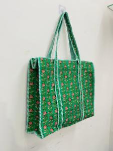 Women Handmade Quilted Cotton <b>Boho</b> Style Drawstring Closure Large Shoulder Tote <b>Bag</b> Floral Print for Travel Shopping Beach - Product Image 4