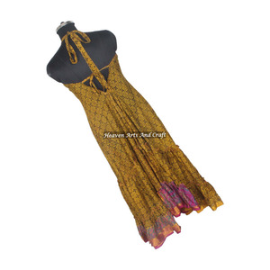 Vestido de Seda Tipo Sari con Estampado Antiguo Estilo Hippie Boho para Mujer, Vestido de Noche Elegante sin Mangas para Damas - Product Image 5