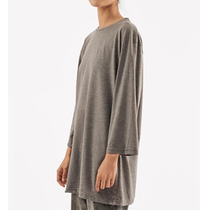 Women's Oversized Crew Neck Three Quarter Sleeve T-Shirt Solid Gray Regular Fit 100% Cotton <b>Jersey</b> Breathable Eco-Friendly - Product Image 2