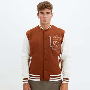 Chaquetas universitarias de lana y cuero transpirables para hombre, talla grande, para invierno, con mangas de cuero marrón, estilo béisbol. - Product Image 6