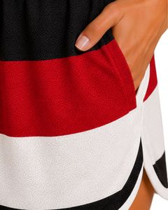 Ensemble de pyjama en satin pour femme, rayures noires, rouges et blanches, débardeur sans manches avec short à cordon, tenue de détente de luxe - Product Image 4