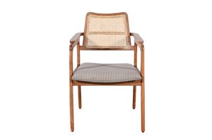 Chaise de salle à manger latérale en bois brun rembourrée beige de qualité supérieure avec un design élégant et un assise confortable - Product Image 4