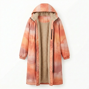Parka con Capucha Resistente al Agua para Mujer, con Forro Polar, Diseño Tie Dye Naranja, Abrigo Largo - Product Image 1