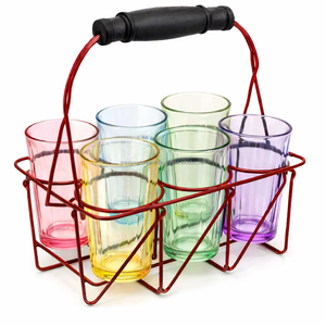 Verre à thé indien coloré découpé avec support rouge en forme de caddie - Product Image 1