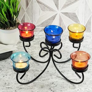 Candelabro Decorativo de Metal de 5 Brazos con Portavelas de Cristal Multicolor - Product Image 2