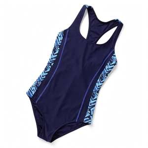 Traje de baño de una pieza para mujer con cuello redondo, cintura alta, color liso, cuello en V, tie-dye azul, control de abdomen y elástico - Product Image 4