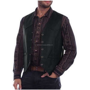 Chaleco de cuero transpirable de alta calidad para hombre Cierre de estilo a presión Cuello en V Servicio OEM para pedidos a granel Disponible Color negro - Product Image 1