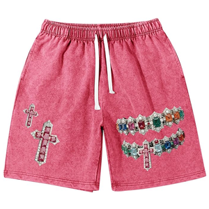 Pantalones Cortos de Hombre Rosa 100% Algodón Tejido Liso con Cordón, Logo Frontal, Estilo Urbano, Ecológicos, Transpirables, Casuales, de Cintura Media - Product Image 5