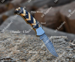 Couteau pliant Damas de qualité supérieure, motif torsadé, manche en bois d'olivier, OEM, multifonctionnel, de survie, EDC, étui en cuir véritable - Product Image 3