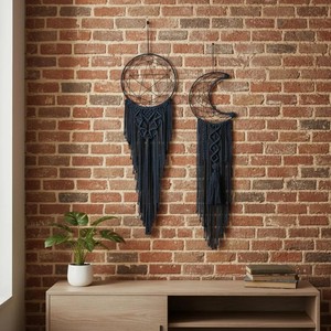 Décoration murale bohème en macramé, attrape-rêves en forme de lune, 2 pièces, motif géométrique abstrait circulaire, décoration de maison, salon - Product Image 4