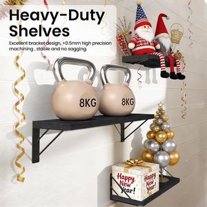 Set di 3 Mensole Galleggianti in Rattan, Organizzatore Minimalista per Spazi Piccoli, Decorazione per Soggiorno, Nero - Product Image 5