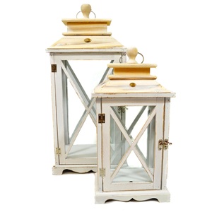 Farol de Madera Vintage de Diseño Único, Decorativo para el Hogar, Jardín y Bodas, con Recubrimiento de Polvo Blanco - Product Image 1