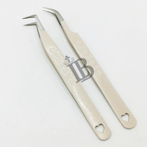 <b>Peach</b> Eyelash Extensions Tweezers Nude Color Tweezers 45 Degree Boot Volume Eyelash Tweezers Stainless Steel Logo Offer - Product Image 1