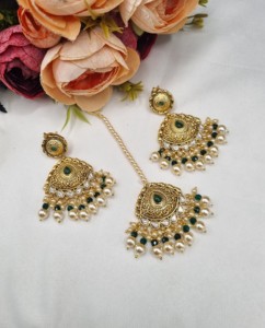 Ensemble de collier de perles multicouches traditionnel avec boucles d'oreilles et mangtika assortis, bijoux ethniques de mariage, vente en gros - Product Image 6