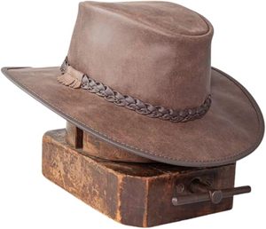 Leather Outback <b>Hat</b> With Braided <b>Band</b> Unisex Casual Outdoor Spring Autumn Adult - Product Image 5