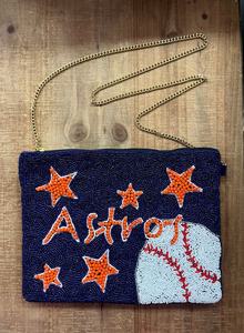 Bolso de noche con temática deportiva de béisbol, tipo clutch con cuentas de semillas y bandolera con cadena, hecho a mano, de lujo - Product Image 6