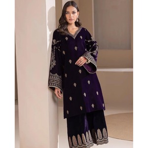 DESIGNER VELOURS BRODERIE SEQUENCE TRAVAIL TOP PALAZZO AVEC DUPATTA VIOLET - Product Image 1