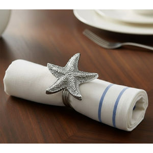 Anneaux de serviette en forme d'étoile de mer argentés, thème océan, supports de serviette nautiques pour mariage, fête, décoration de table à la maison, décoration de salle à manger en métal - Product Image 1