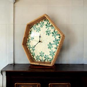 Horloge murale en rotin de luxe avec coquille de nacre, horloge suspendue pour bureau, maison, hôtel, décoration - Product Image 6