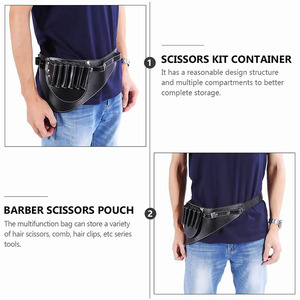 Sacs de ceinture unisexes en cuir PU de haute qualité avec fermeture à bouton pour coiffeurs, 16,7*7,0 pouces, couleur noire, étuis de salon - Product Image 5