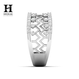 14K Rose Gold Wide Diamond Band - Elegant Zig-Zag Filigree Design - Lab Grown/Natural Diamond <b>Statement</b> <b>Ring</b> - Product Image 5