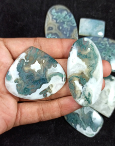 Lot de cabochons en agate mousse naturelle, vente en gros, pierres précieuses en agate mousse verte pour la création de bijoux - Product Image 4
