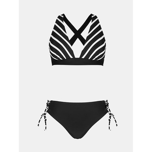 Conjunto de Bikini a Rayas Más Vendido, Top Triangular con Cuello en V Profundo, Braguita con Lazos Laterales, Traje de Baño, Ropa de Playa, Tela Elástica - Product Image 5
