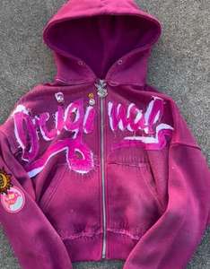 Sudadera con capucha y cremallera para hombre, de poliéster/algodón, personalizada, con lavado ácido, efecto desgastado, bordado 3D, estampado digital y acabado descolorido por el sol, de peso pesado. - Product Image 1