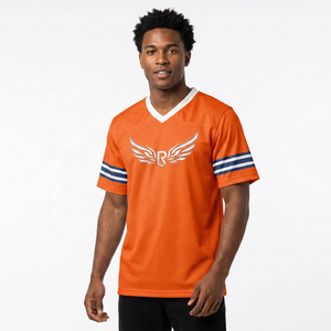 Orange V-Neck Jersey Men Short Sleeve Sublimated Print Moisture Wicking Regular Fit Adult <b>Sport</b> <b>Apparel</b> - Product Image 5