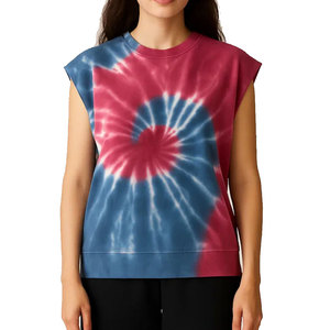 <b>Tie</b> Dyed Plus Size Women's Tank Top Crew Neck Casual Summer Knitted Sleeveless Top Red Blue White Pattern - Product Image 1