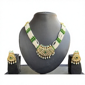 Conjunto de Collar Jadau Verde con Baño de Oro sobre Latón, Estilo Étnico Indio, para Mujer, Regalo para Bodas y Fiestas, Calidad de Exportación - Product Image 1