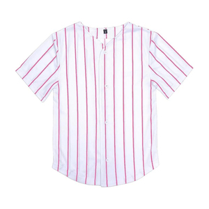 Unisex Baseball Jersey <b>White</b> Pink Striped Short Sleeve <b>Button</b> Front Breathable Polyester Adult All Seasons Apparel - Product Image 1