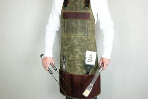 Delantal de Lona Encerada de Lujo con Correas de Cuero Ajustables, Chaleco Profesional para Bartender, Resistente al Agua, para Personal de Bistro - Product Image 2