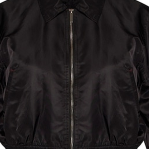 Chaqueta Bomber Negra de Seda/Algodón, Unisex, Estilo Urbano, Grosor Estándar, Tejido Resistente al Agua, Mangas Fruncidas, Frente Moderno - Product Image 4