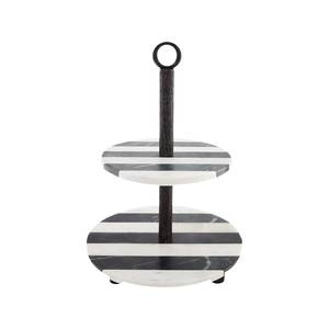 Two-Tier <b>Cake</b> <b>Stand</b> Striped <b>Marble</b> Round Multi-Layer Serving Tray Handmade Stone Dessert Display - Product Image 1
