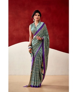 Sari en soie satinée mate à motifs fantaisie pour tenue décontractée et de fête, collection de saris légers pour femmes, vêtements ethniques indiens - Product Image 1